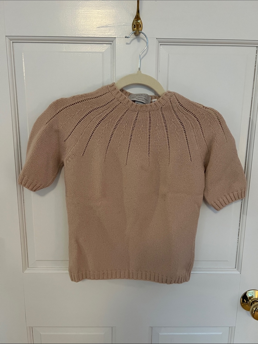 Barneys New York Short Sleeve Scoop Neck Sweater - Blush Pink
